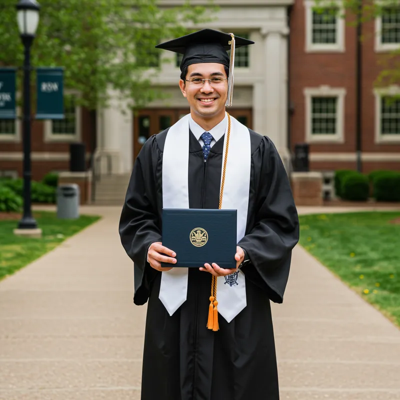 Masters Degree Graduation Photo with Cap and Gown