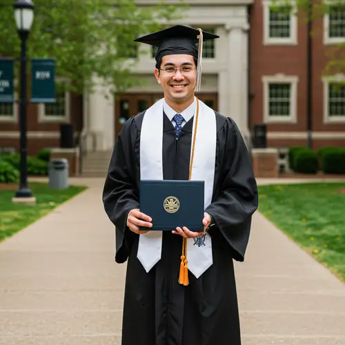 Masters Degree Graduation Photo with Cap and Gown