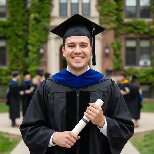 Masters Degree Graduation Photo with Cap and Gown