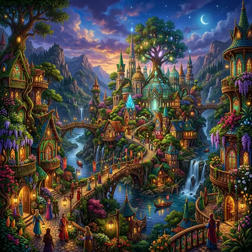 Vibrant Fantasy City: Nature Meets Colorful Architecture