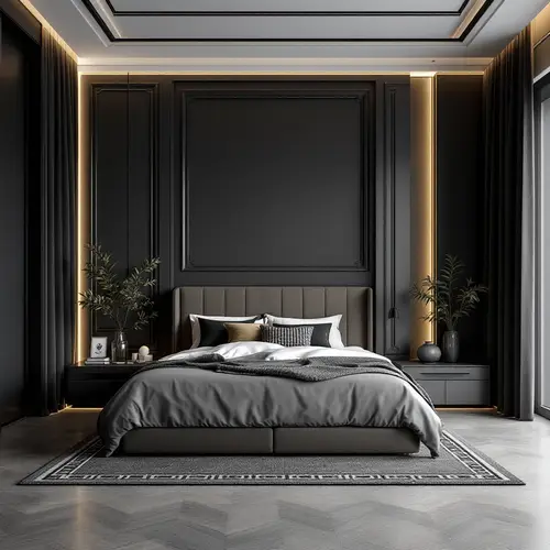 Modern Bedroom Interior with Black Bed