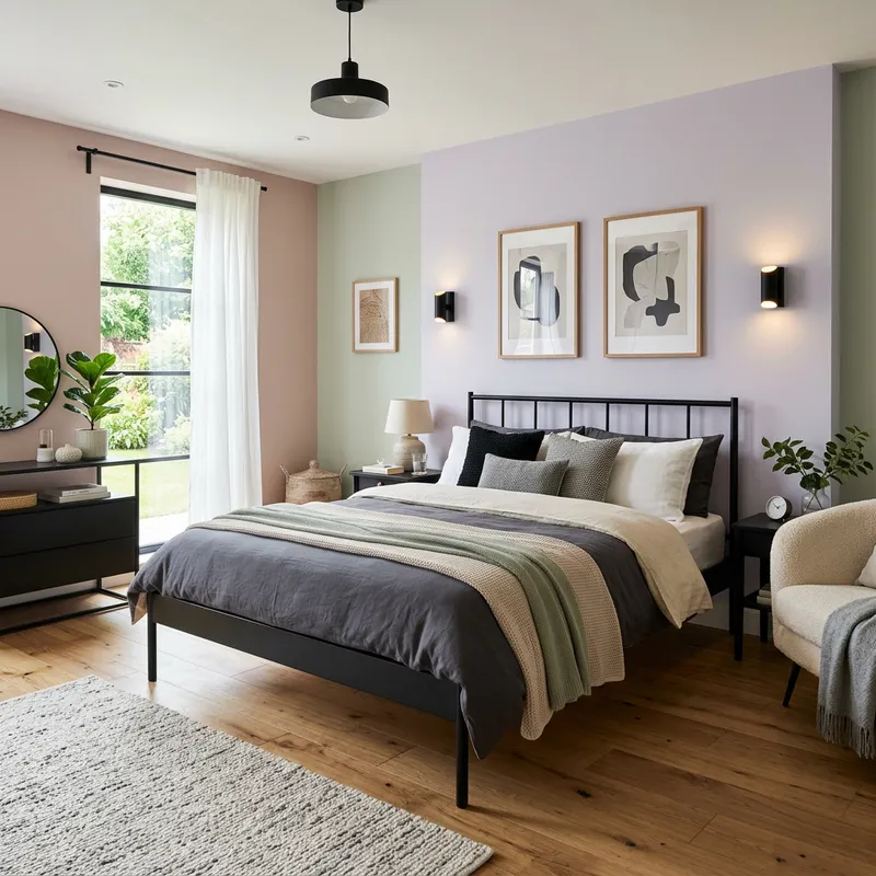 Modern Bedroom Interior with Black Bed