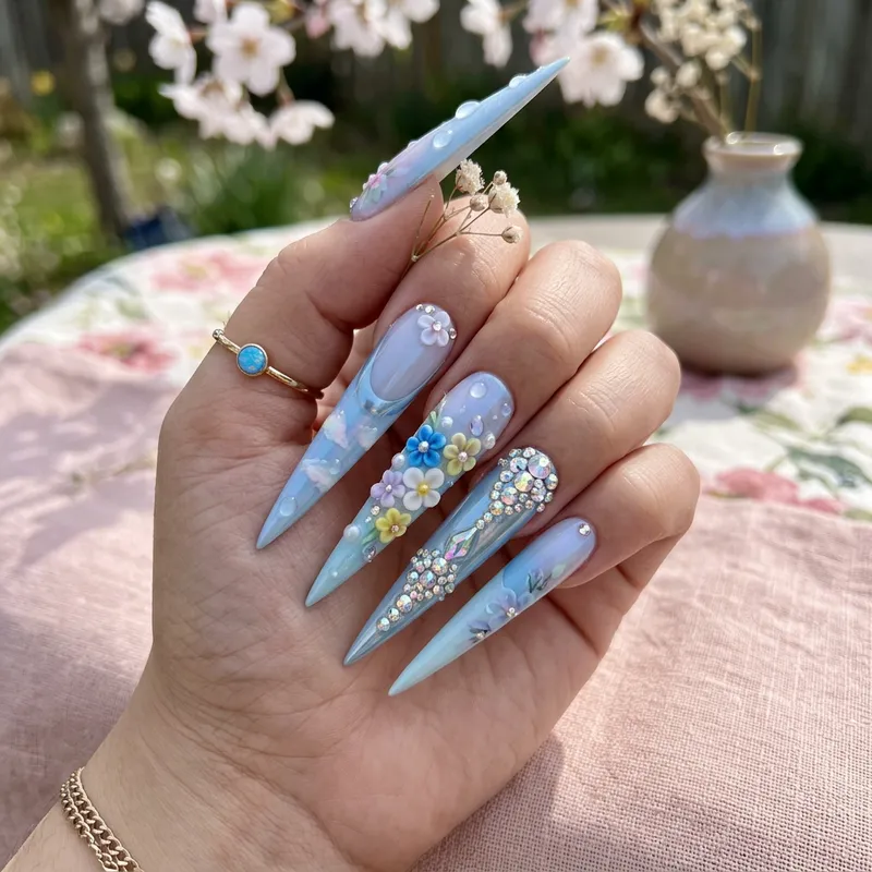 Trendy Extra Long Stiletto Nail Set - Spring Vibes