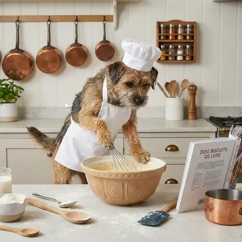 Chef Dog Cooking: Adorable Canine Chef Mixing Ingredients