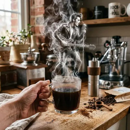 Steamy Coffee Scene with Mysterious Silhouette | Kitchen Counter