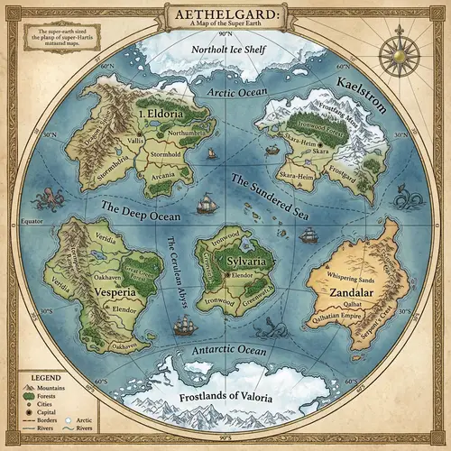 Epic Fantasy Map of Super Earth with Topography