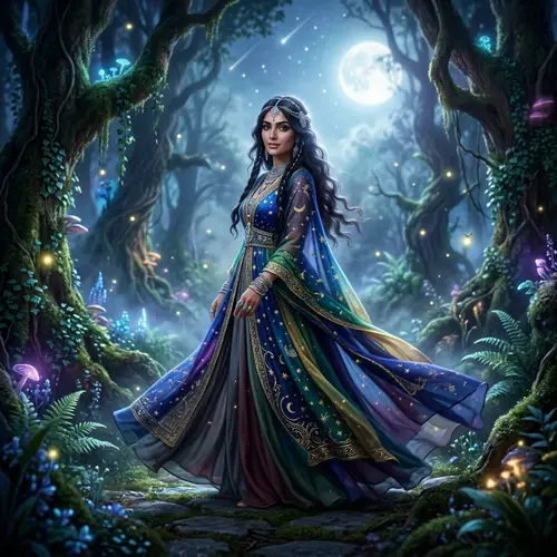 Enchanting Moonlit Forest Portrait of a Mysterious Woman
