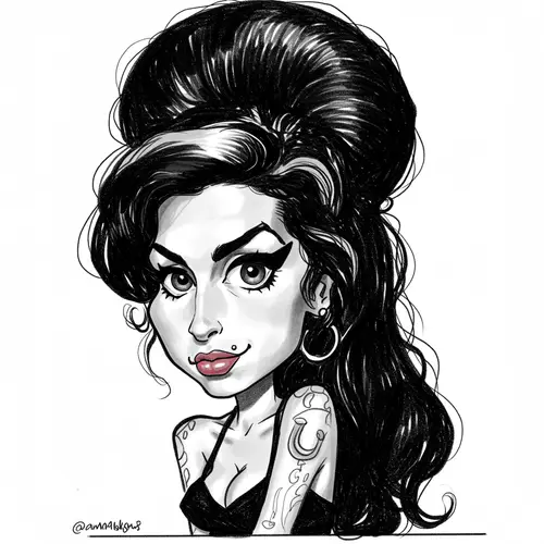 Amy Winehouse Black and White Caricature Art