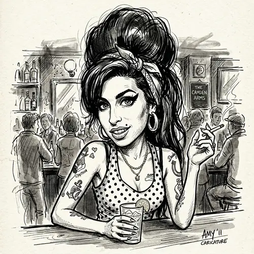 Amy Winehouse Black and White Caricature Art