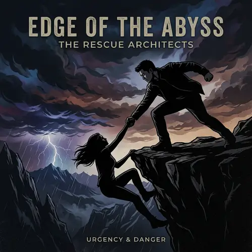 Heroic Silhouettes: Asian Man Saving Hispanic Woman - Album Cover Art