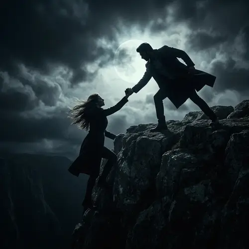 Dramatic Silhouette of Hero Saving Woman | Album Cover Art