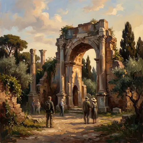 Serene Ancient Ruins: Traditional Art with Modern Twist