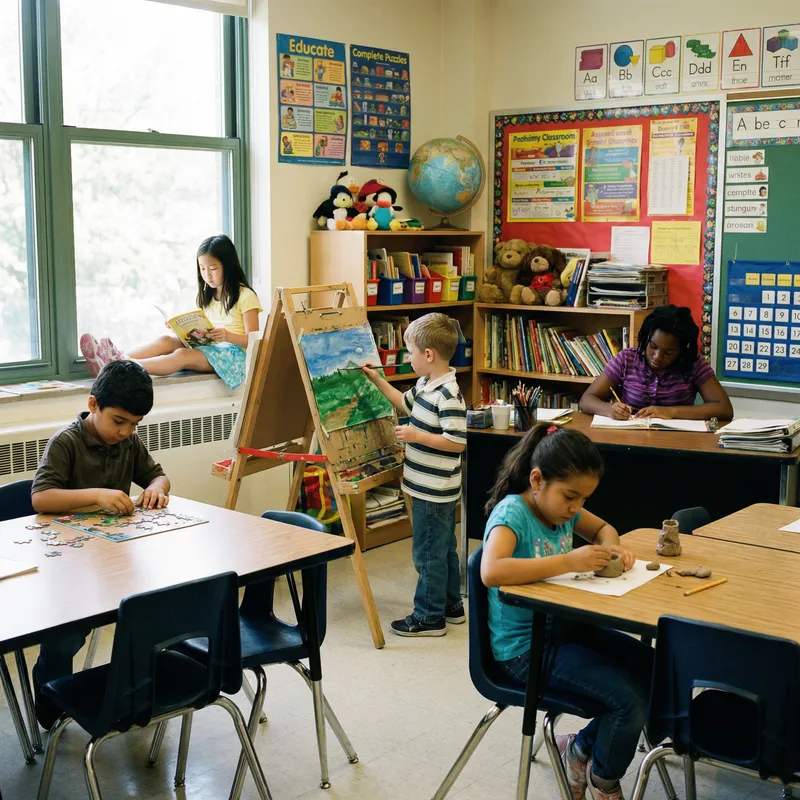 Diverse Children Engaged in Various Classroom Activities