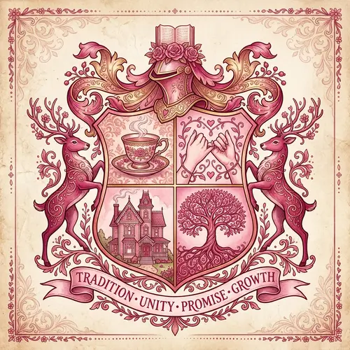 Pink Family Crest with Symbolic Representations