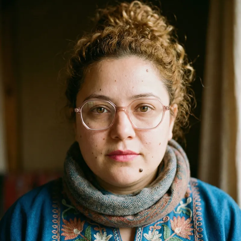 Portrait of Young Woman with Golden Brown Curly Hair | Almond Eyes