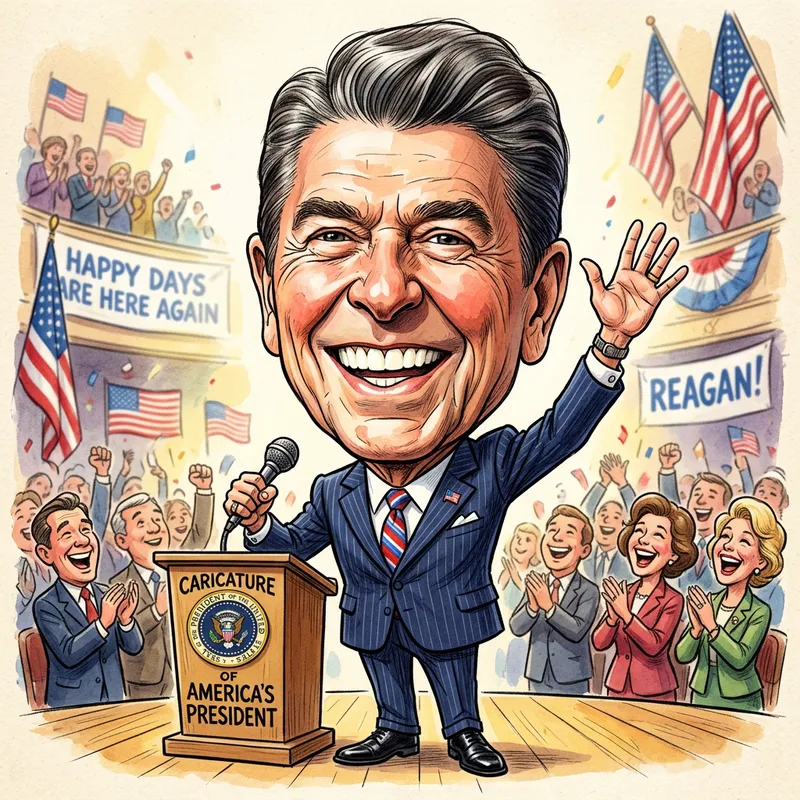 Funny Ronald Reagan Caricature Full Body Illustration