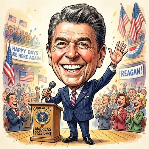 Funny Ronald Reagan Caricature Full Body Illustration