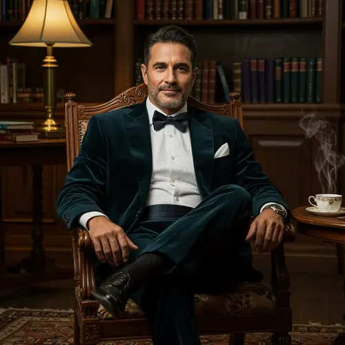 Elegant Middle-Aged Man in Velvet Suit | Confident Office Look