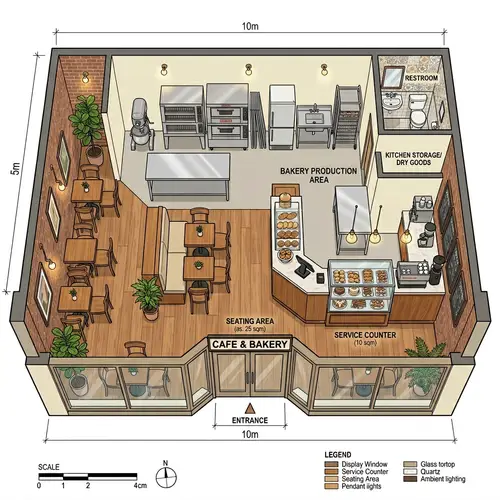 Cozy Cafe & Bakery Layout Design for Small Spaces