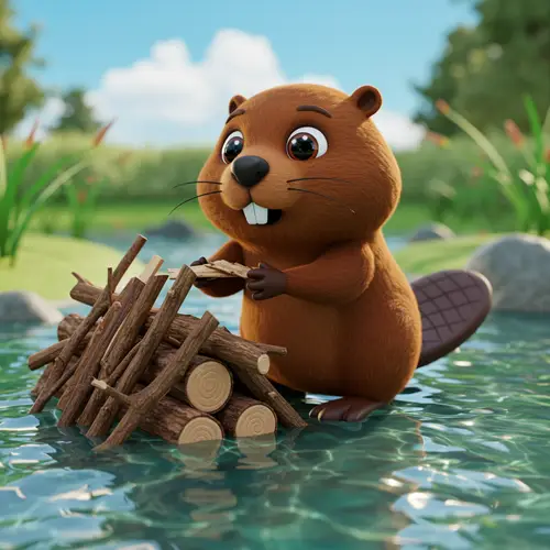 3D Beaver Building Its Dam Mascot