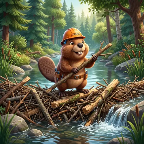 3D Beaver Building Its Dam Mascot