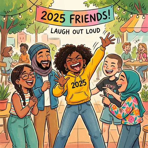 Charming Cartoon of Friends Laughing Together