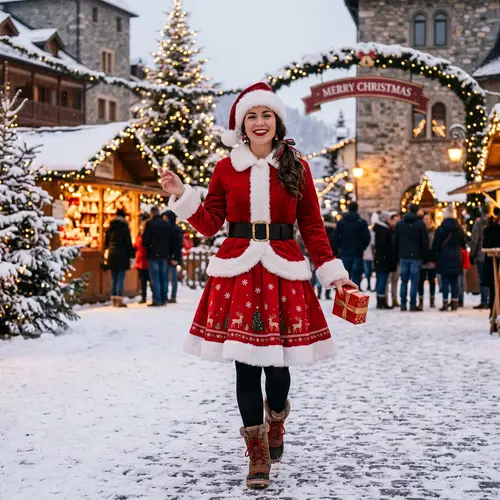 Santa Outfit with Christmas Skirt for Women