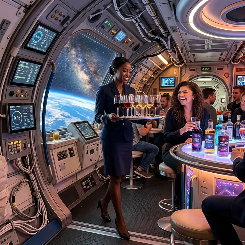 Galactic Space Capsule Flight | Cosmic Bar with Wine and Beautiful Attendant Galactic Space Capsule Flight | Cosmic Bar with Wine and Beautiful Attendant
