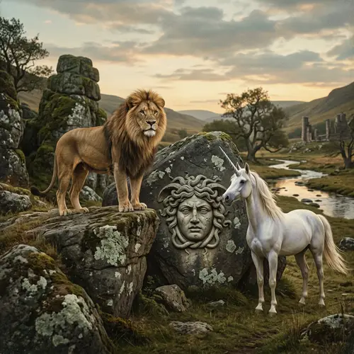 Lion, Unicorn, and Medusa Head Art