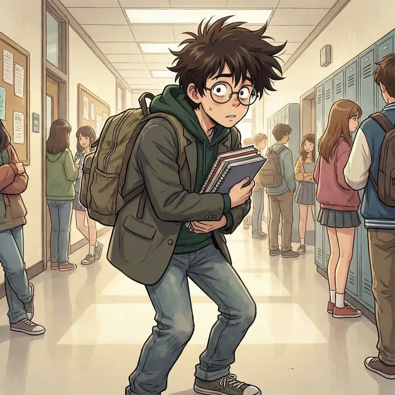 Expressive Anime Character in Modern High School Outfit