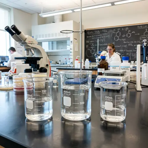 Glass Beakers With Varying Water Levels | Laboratory Scene