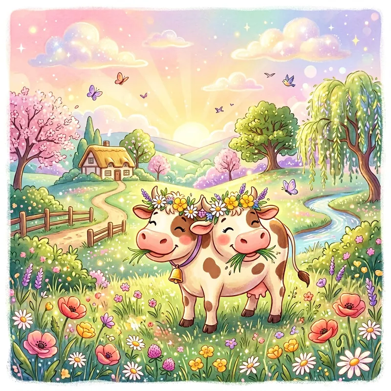 Bright Pastel Background with Cheerful Cow Theme