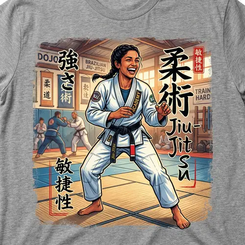 Fit South Asian Female Jujitsu Athlete T-Shirt Print Design