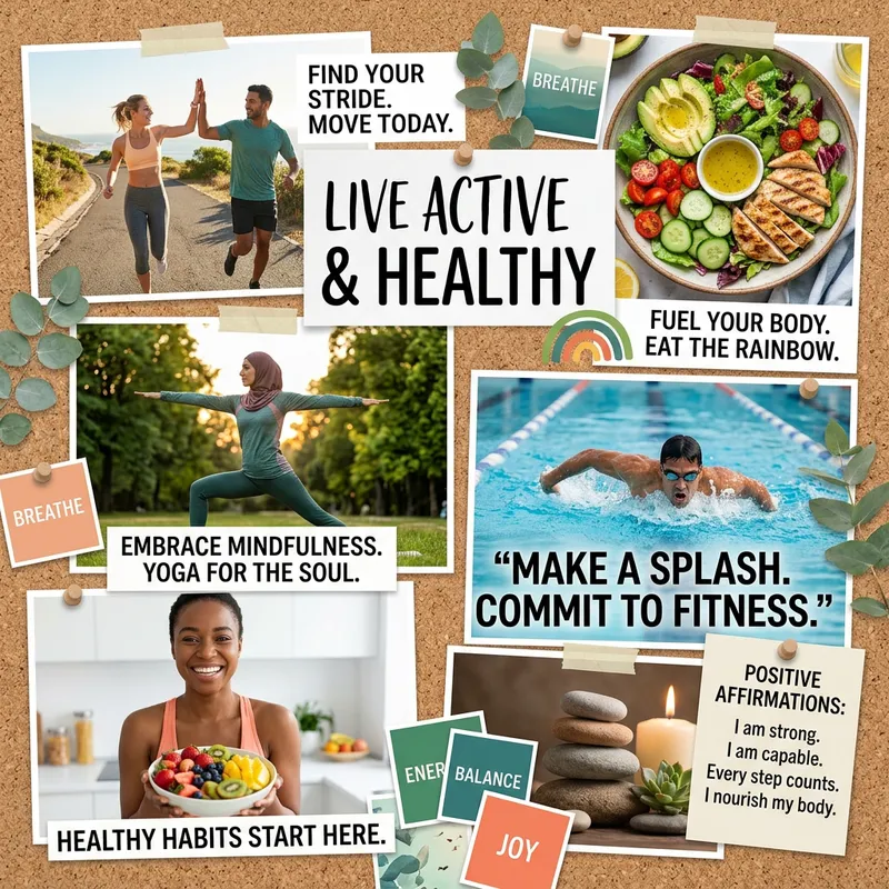 Active Lifestyle Mood Board: Fitness, Healthy Meals, Positive Affirmations