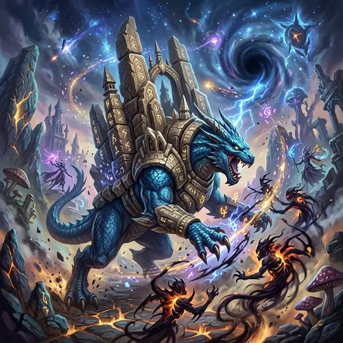 Azure-Colored Mythical Beast in Intense Battle | Fantasy Armor