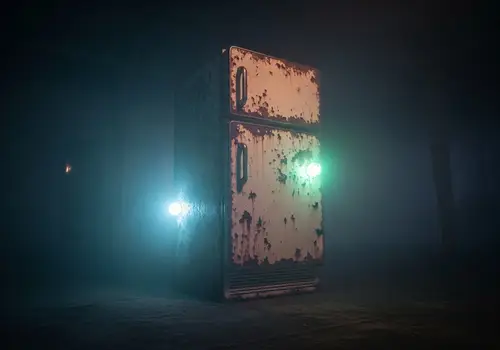 Mysterious Fridge in a Misty Scene