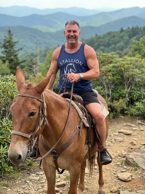 Man Riding a Big Mule in NC Mountains