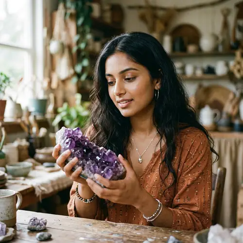 South Asian Girl Holding a Broken Amethyst | Natural Beauty