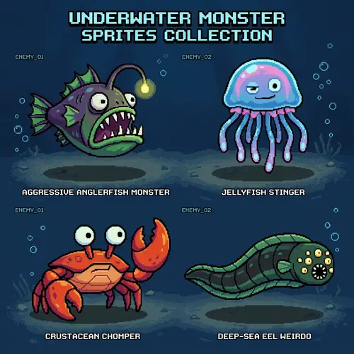 2D Sprite Sea Monsters for Underwater Art