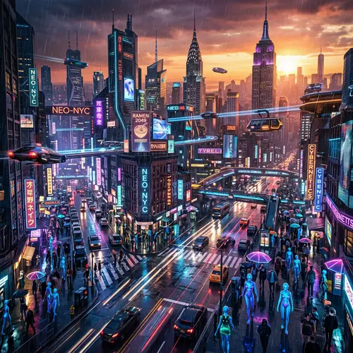 Futuristic Sci-Fi Scene in New York City with Extraterrestrial Beings