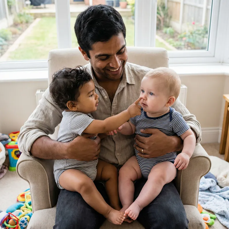 Joyful Father with Baby Boys | Heartwarming Family Moment Joyful Father with Baby Boys | Heartwarming Family Moment