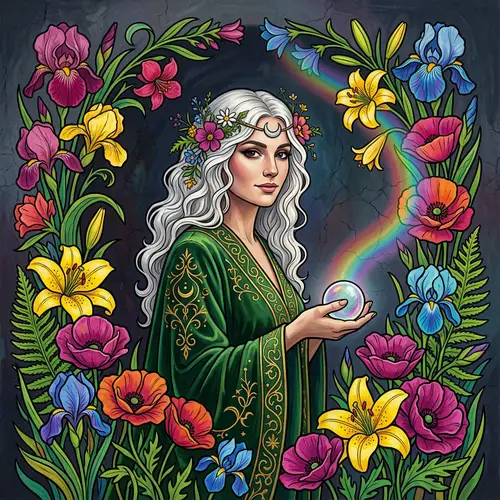 Art Nouveau Fresco Depicting a Caucasian Witch in Vibrant Colors