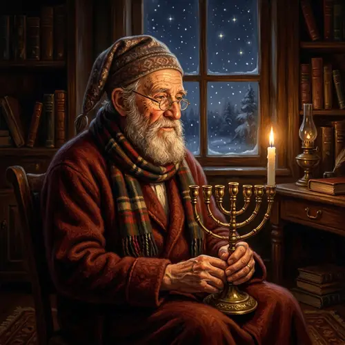 Elderly Jewish Man with Menorah - Digital Portrait Art