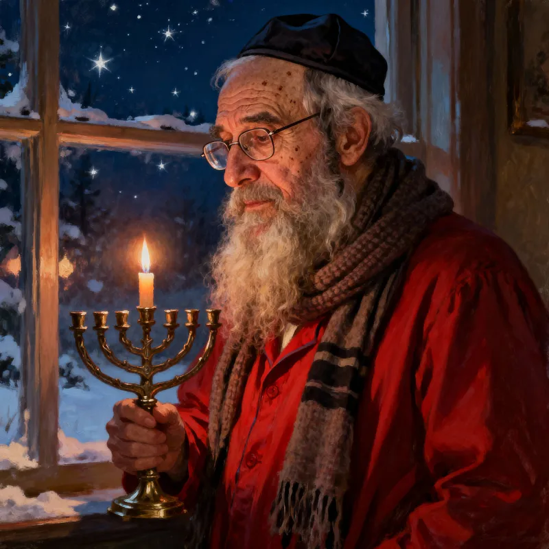 Elderly Jewish Man with Menorah - Digital Portrait Art