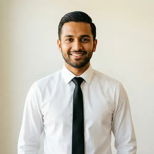 Professional South Asian Male Portrait | White Shirt, Black Tie