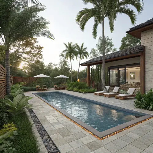 Outdoor Pool Area Design for 7x4m Pool by Verandah