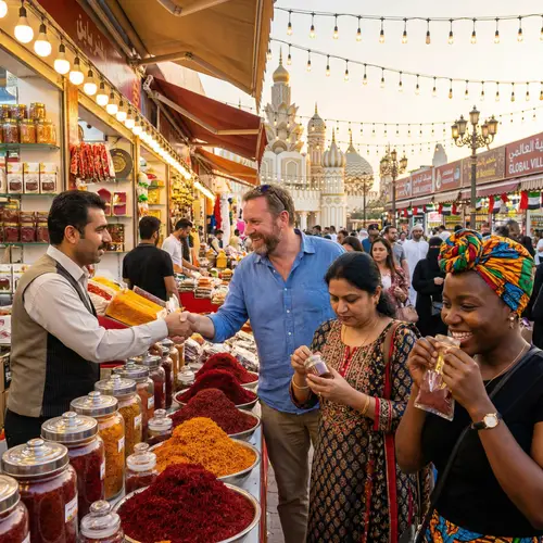 Global Village Dubai Market: Rich Saffron Stalls & Interactions