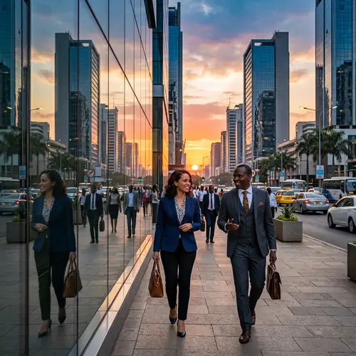 Mixed-Race Woman & Black Businessman in African Business District
