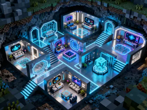 Futuristic Underground Minecraft Construction with 30 Rooms