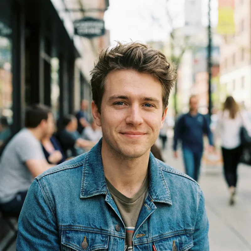Young Man with Brown Hair and Blue Eyes